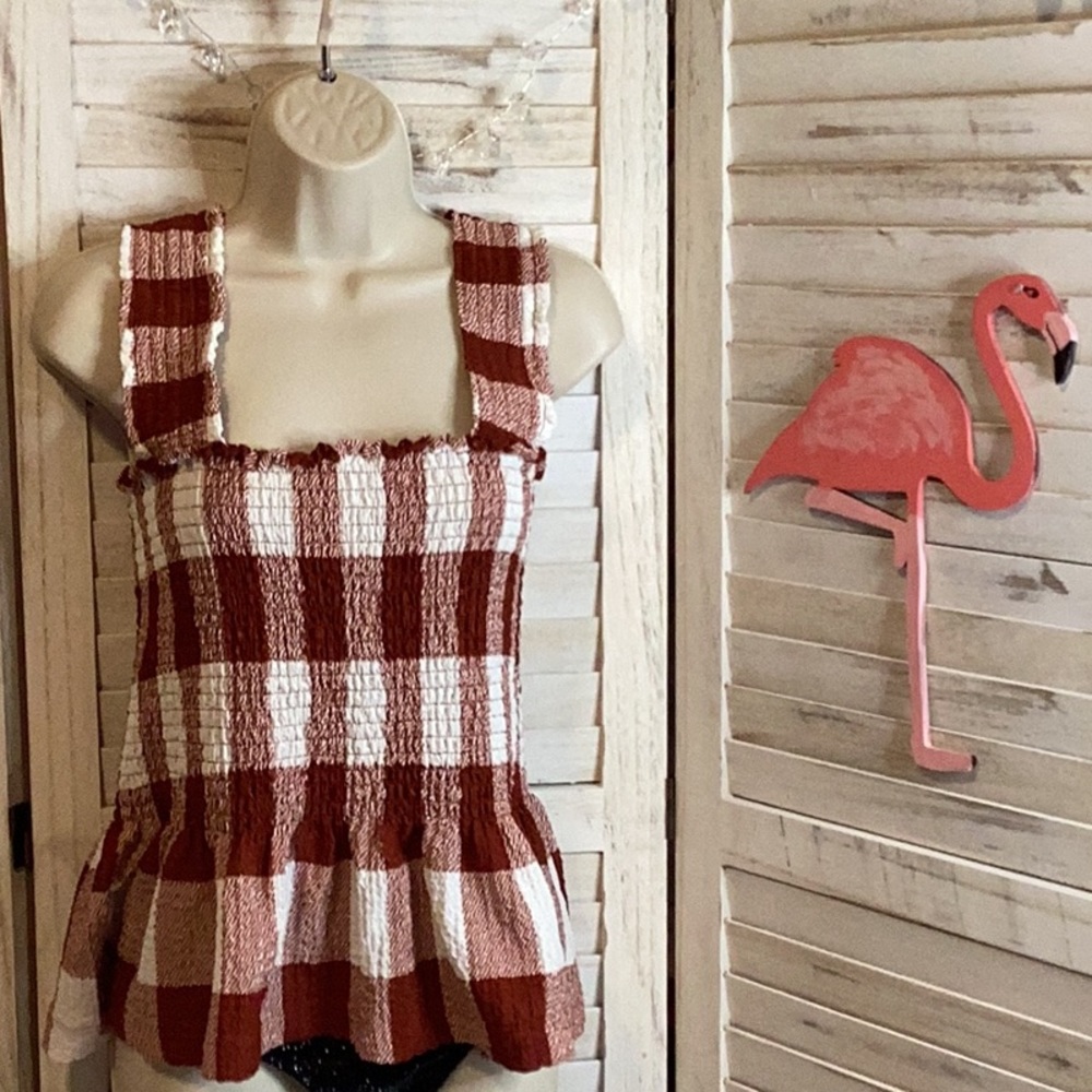 LOFT Red and White Checkered Tank Top